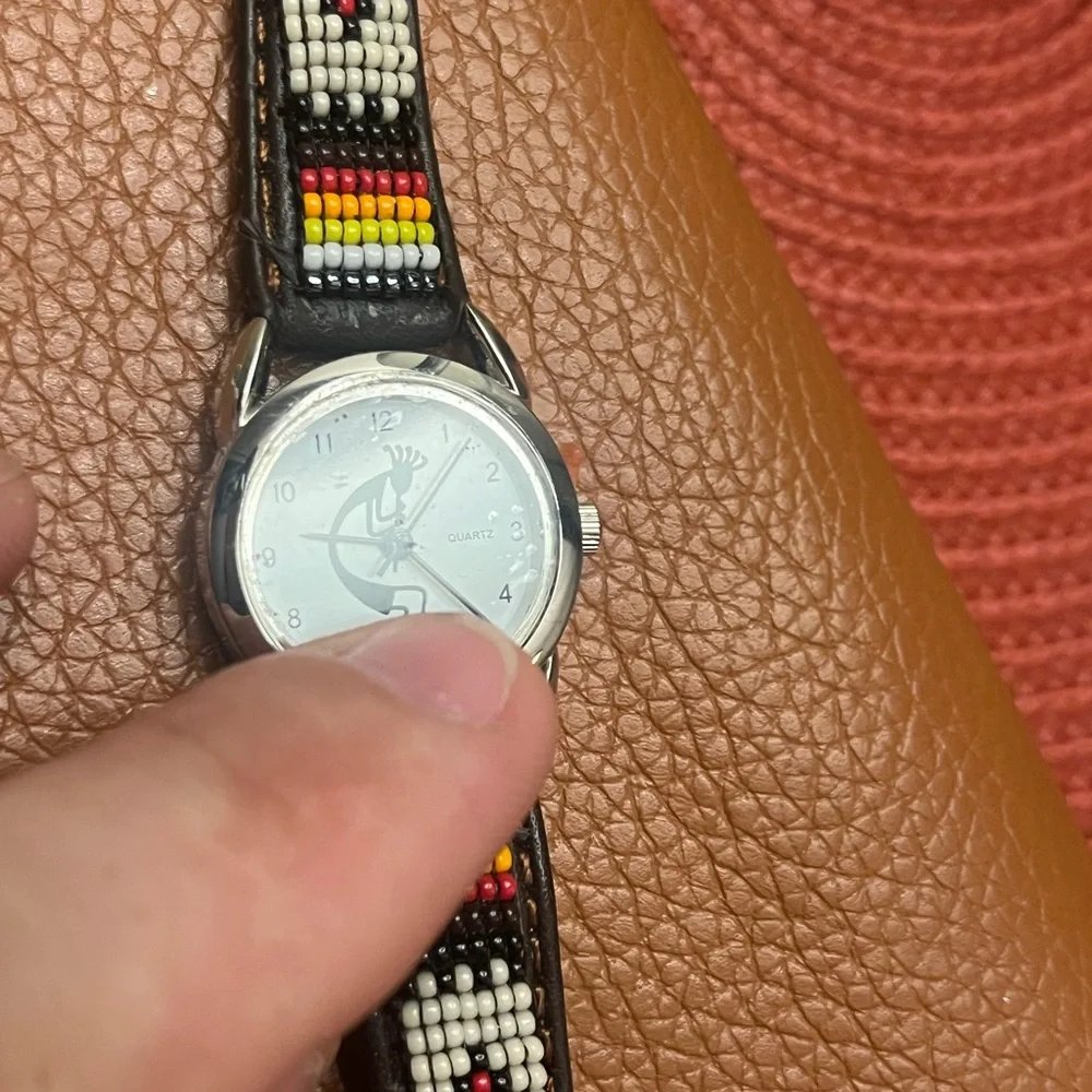Original kokopelli Beaded Leather Watch with Brown Strap brand new